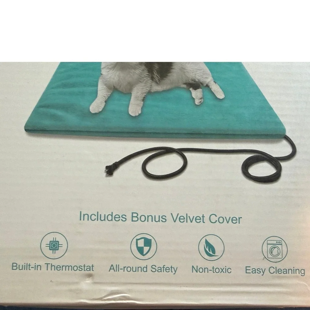 Clawsable Pet Heating‎ Mat Indoor Outdoor Teal Waterproof w/Velvet Cover
